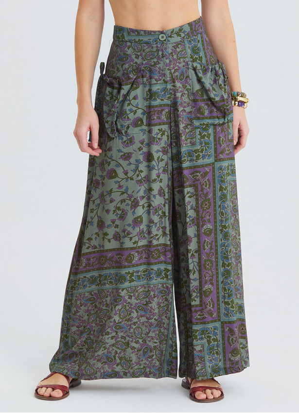 Loose Fit Pocket Detail Agora Floral Trousers 4870