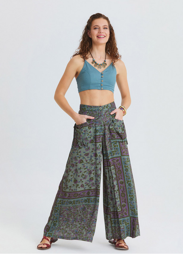 Loose Fit Pocket Detail Agora Floral Trousers 4870