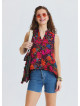 Asymmetrical Collar Shirt with Red Floral Blouse 4887
