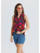 Asymmetrical Collar Shirt with Red Floral Blouse 4887