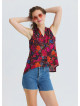 Asymmetrical Collar Shirt with Red Floral Blouse 4887