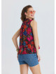 Asymmetrical Collar Shirt with Red Floral Blouse 4887