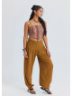 Comfortable Fit Gathered Hem Camel Women's High Waist Trousers 4853