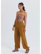 Comfortable Fit Gathered Hem Camel Women's High Waist Trousers 4853