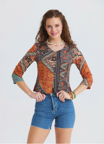 Collar Button Detail Coffee Authentic Blouse 4886