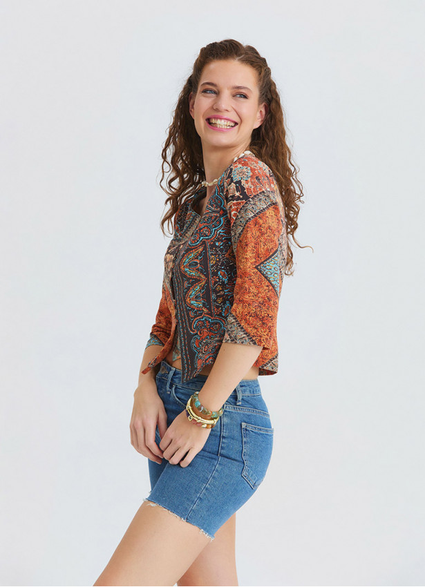 Collar Button Detail Coffee Authentic Blouse 4886