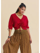 Red Summer Blouse with Boat Neck  Short Sleeves, and Gathered Hem 4971
