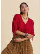 Red Summer Blouse with Boat Neck  Short Sleeves, and Gathered Hem 4971