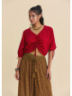 Red Summer Blouse with Boat Neck  Short Sleeves, and Gathered Hem 4971