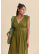 V Neck Backless Green Midi Dress 4793