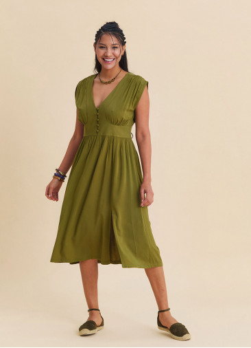 V Neck Backless Green Midi Dress 4793