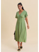 Green Midi Dress with Batwing Sleeves and Button-Up Front 4800