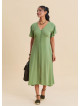 Green Midi Dress with Batwing Sleeves and Button-Up Front 4800