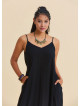 Wide Collar, Thin Straps Black Long Dress 4811