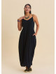 Wide Collar, Thin Straps Black Long Dress 4811