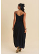Wide Collar, Thin Straps Black Long Dress 4811