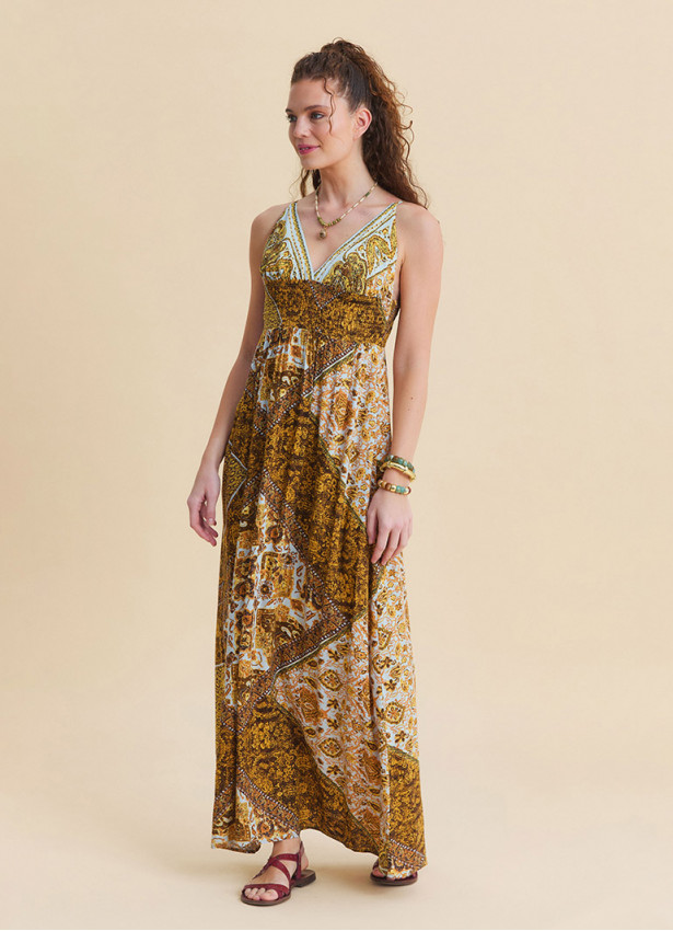 Thin Strapped Backless Yellow Authentic Dress 4819