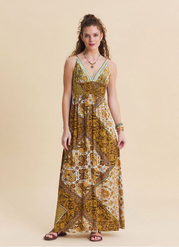 Thin Strapped Backless Yellow Authentic Dress 4819