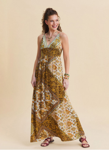 Thin Strapped Backless Yellow Authentic Dress 4819