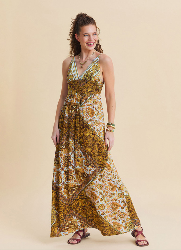 Thin Strapped Backless Yellow Authentic Dress 4819