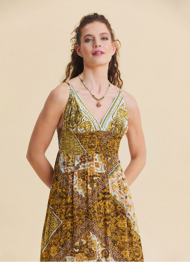 Thin Strapped Backless Yellow Authentic Dress 4819