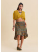 Elastic Waisted, Buttoned, Ruffled, Petrol Blue Floral Skirt 4996