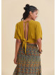 Crew Neck Backless Flowy Mustard Crop Top  4885
