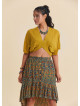 Elastic Waisted, Buttoned, Ruffled, Petrol Blue Floral Skirt 4996