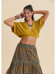 Crew Neck Backless Flowy Mustard Crop Top  4885