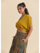 Crew Neck Backless Flowy Mustard Crop Top  4885