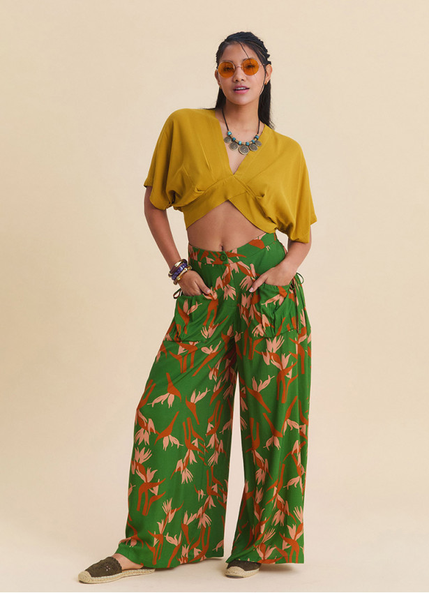 Loose Fit Green Womens Authentic Trousers with Pocket Details 4869