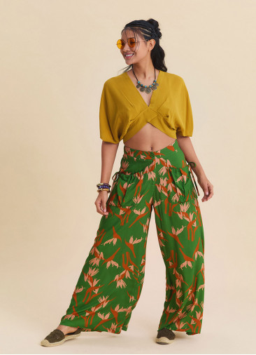 Loose Fit Green Womens Authentic Trousers with Pocket Details 4869