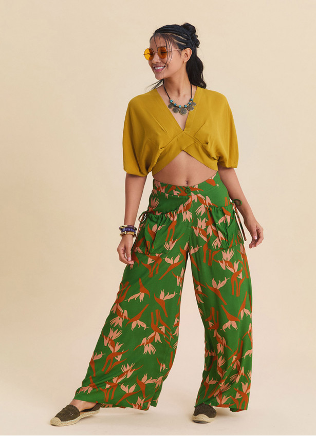 Loose Fit Green Womens Authentic Trousers with Pocket Details 4869