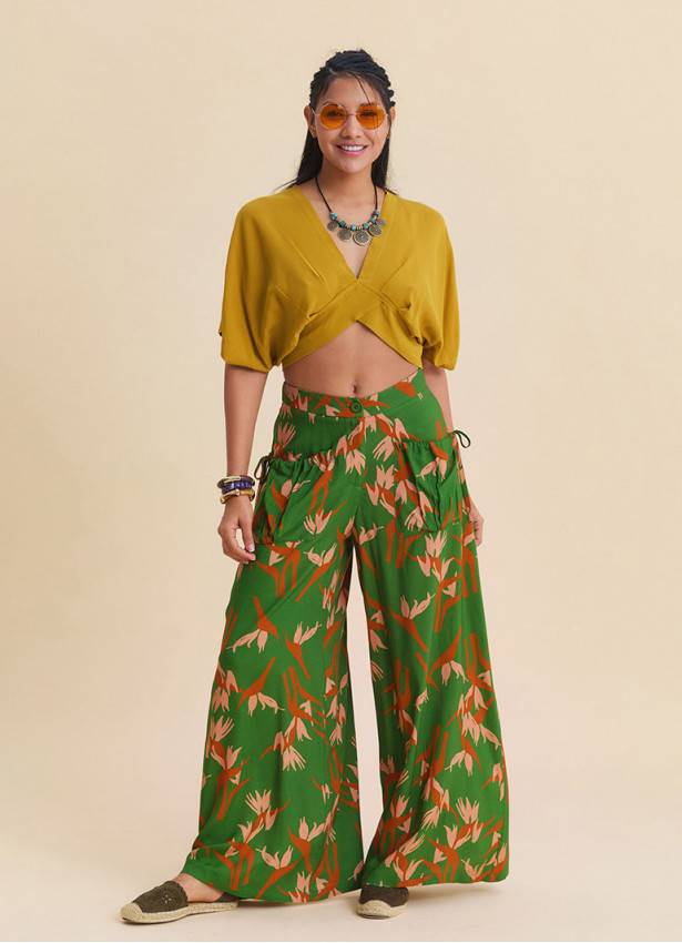 Loose Fit Green Womens Authentic Trousers with Pocket Details 4869