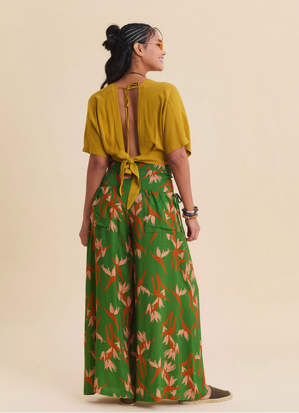 Loose Fit Green Womens Authentic Trousers with Pocket Details 4869