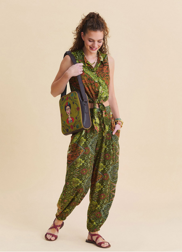 Elasticated Cuffed Green Bohemian Women's Trousers 4843