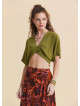 Crew Neck Backless Flowy Green Crop Top 4883
