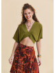 Crew Neck Backless Flowy Green Crop Top 4883