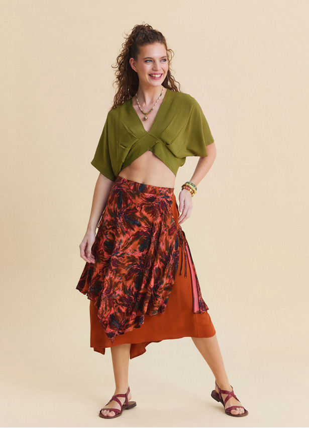 Crew Neck Backless Flowy Green Crop Top 4883