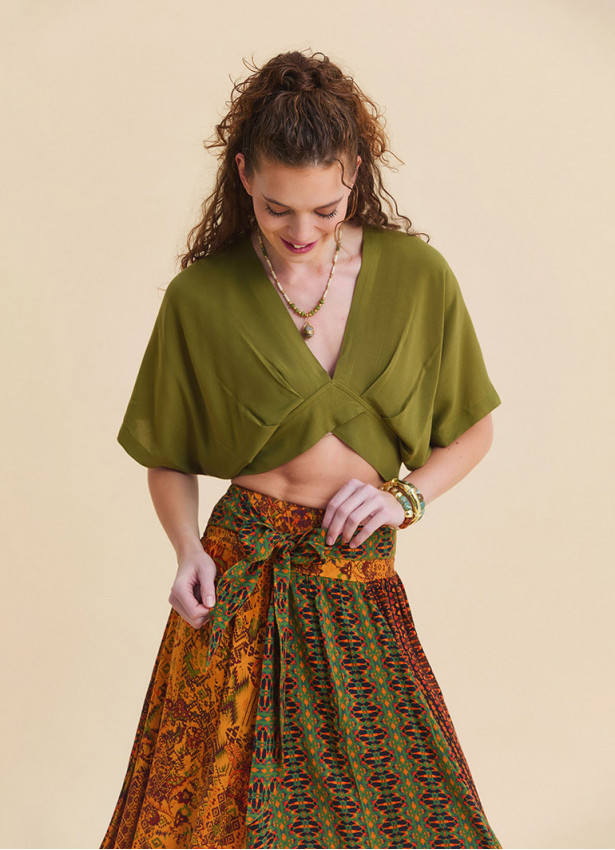 Gipe Detailed Belted Orange Flared Skirt  4902