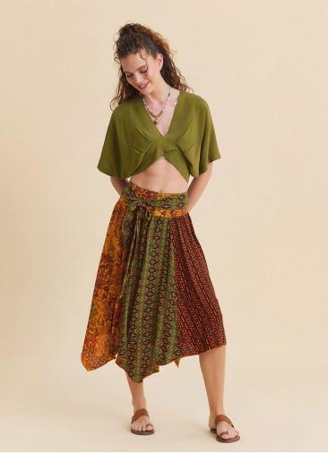 Gipe Detailed Belted Orange Flared Skirt  4902