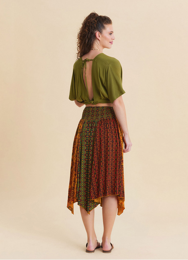 Gipe Detailed Belted Orange Flared Skirt  4902