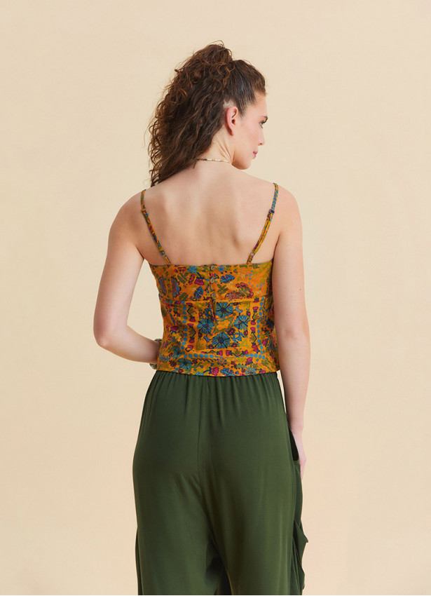 V Neck Strappy Mustard Floral Blouse 5007