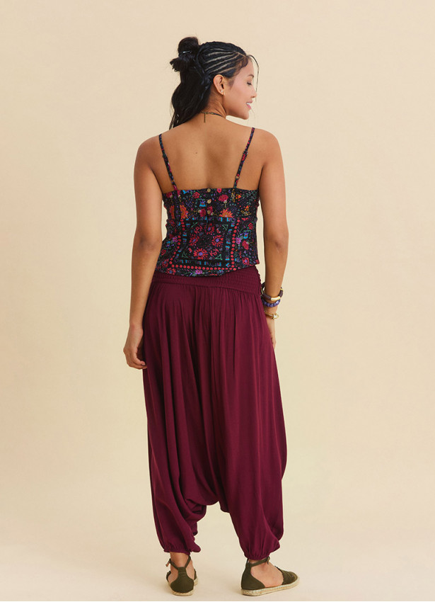 Drape Waist Elasticated Burgundy Women's Summer Trousers 4849
