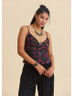 V Neck Strappy Black Floral Blouse 5008