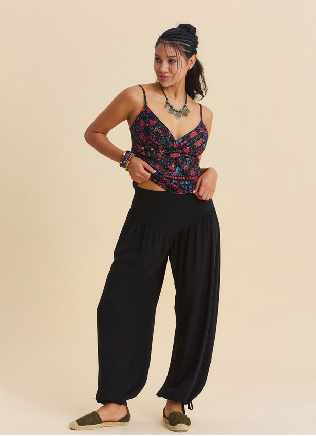 Comfortable Fit Gathered Hem Camel Womens High Waist Trousers 4854