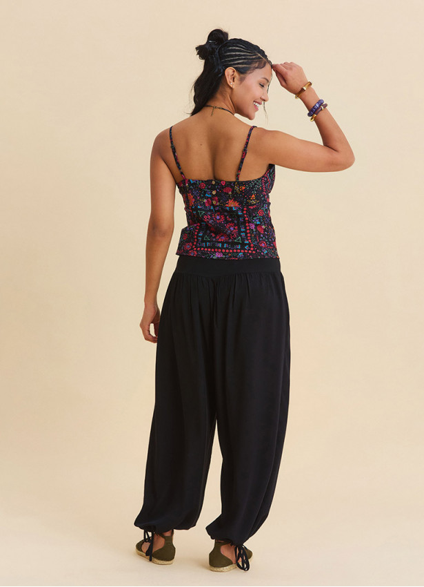 Comfortable Fit Gathered Hem Camel Womens High Waist Trousers 4854