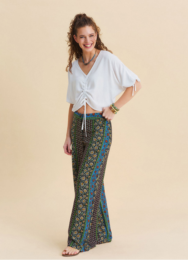 High Waist Wide Leg Floral Women's Palazzo Trousers 4873