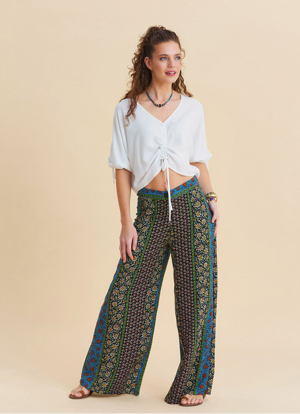 High Waist Wide Leg Floral Women's Palazzo Trousers 4873