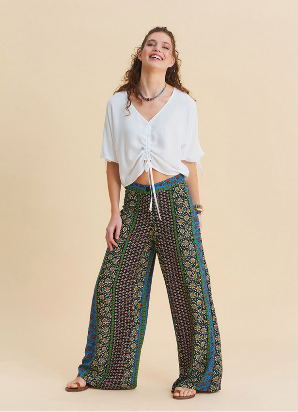 High Waist Wide Leg Floral Women's Palazzo Trousers 4873